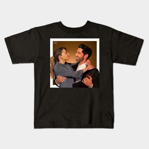 Lucifer and Chloe (Deckerstar) Print Kids T-Shirt by AussieDrawzz